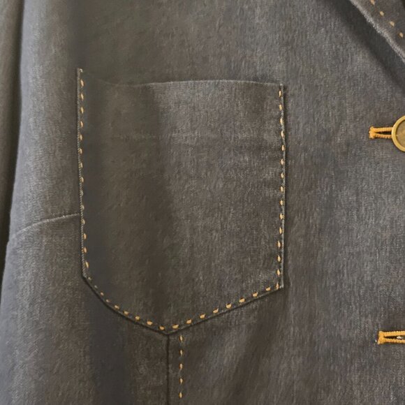 Dialogue by QVC Boxy Blue Jean Jacket Blazer button pocket stitch Western  12 - Picture 11 of 13